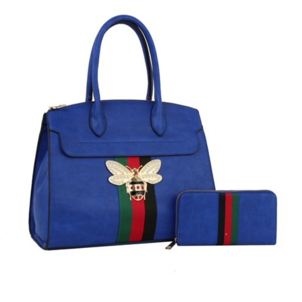 Satchel bag with matching wallet.